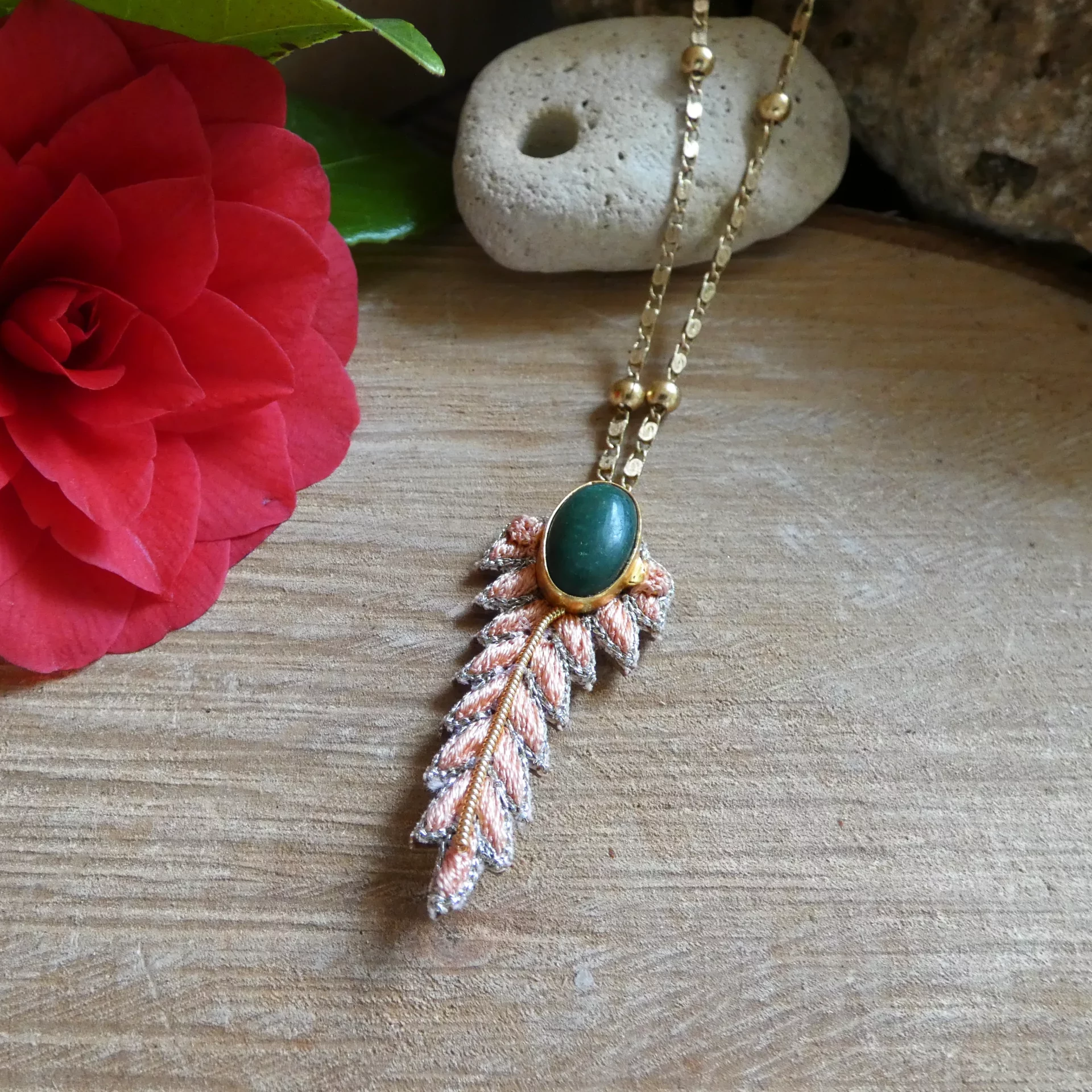 Collier NAHUA Loana brodé avec aventurine