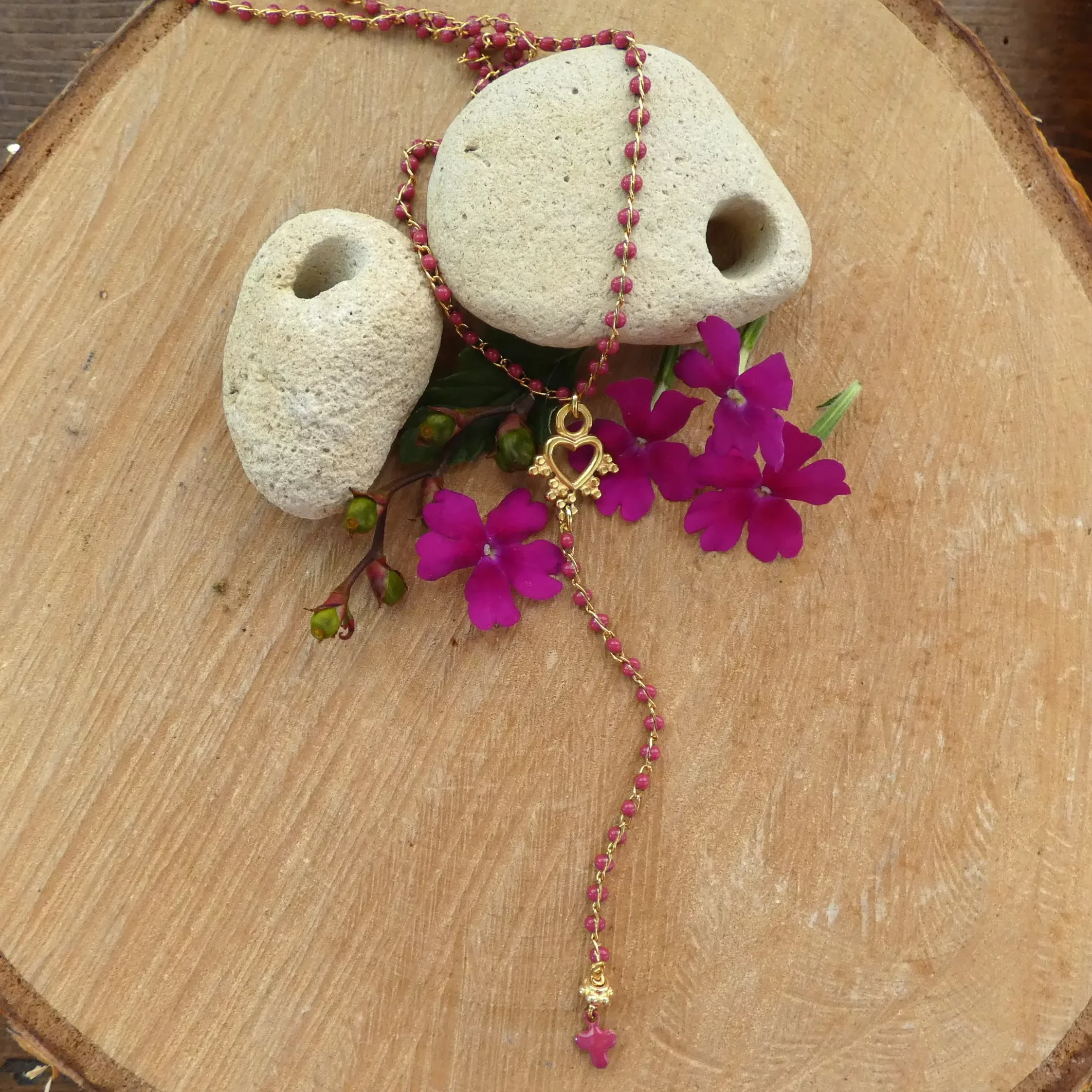Collier Y Arte Fact Rose Marie coeur doré