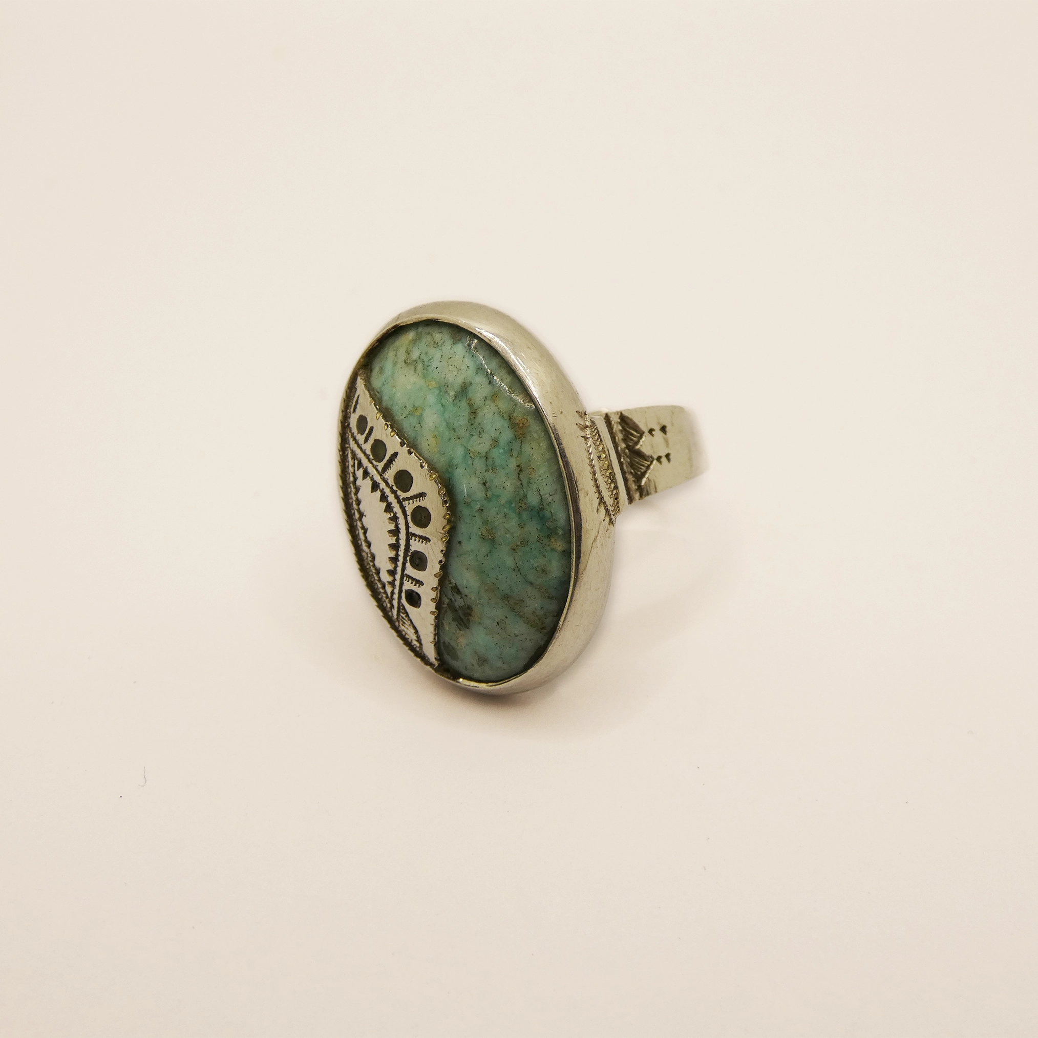 Bague Touareg gravée en argent et amazonite – Image 3