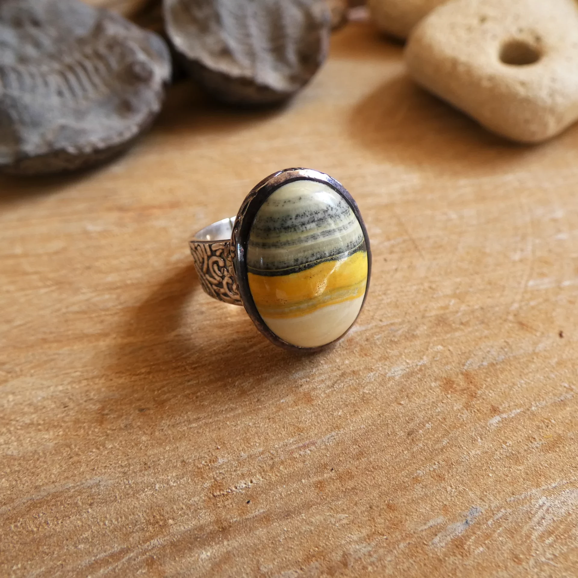 Bague Arte Fact argent et jaspe jaune