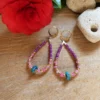 Boucles d'oreille Arte Fact rubis brutes, opales roses, chrysocoles. – Image 2