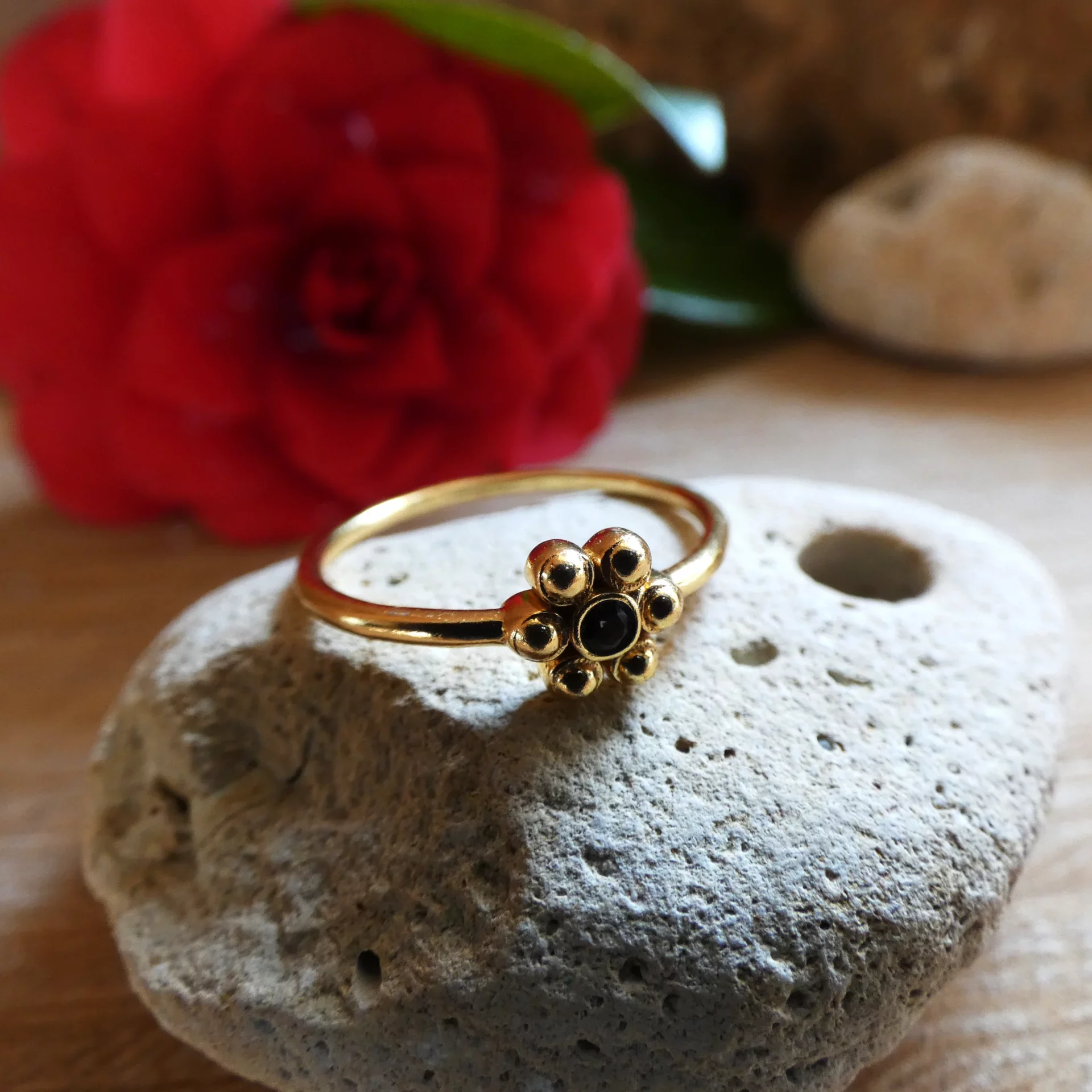 Bague Muja Juma argent plaquée or et quartz fumé