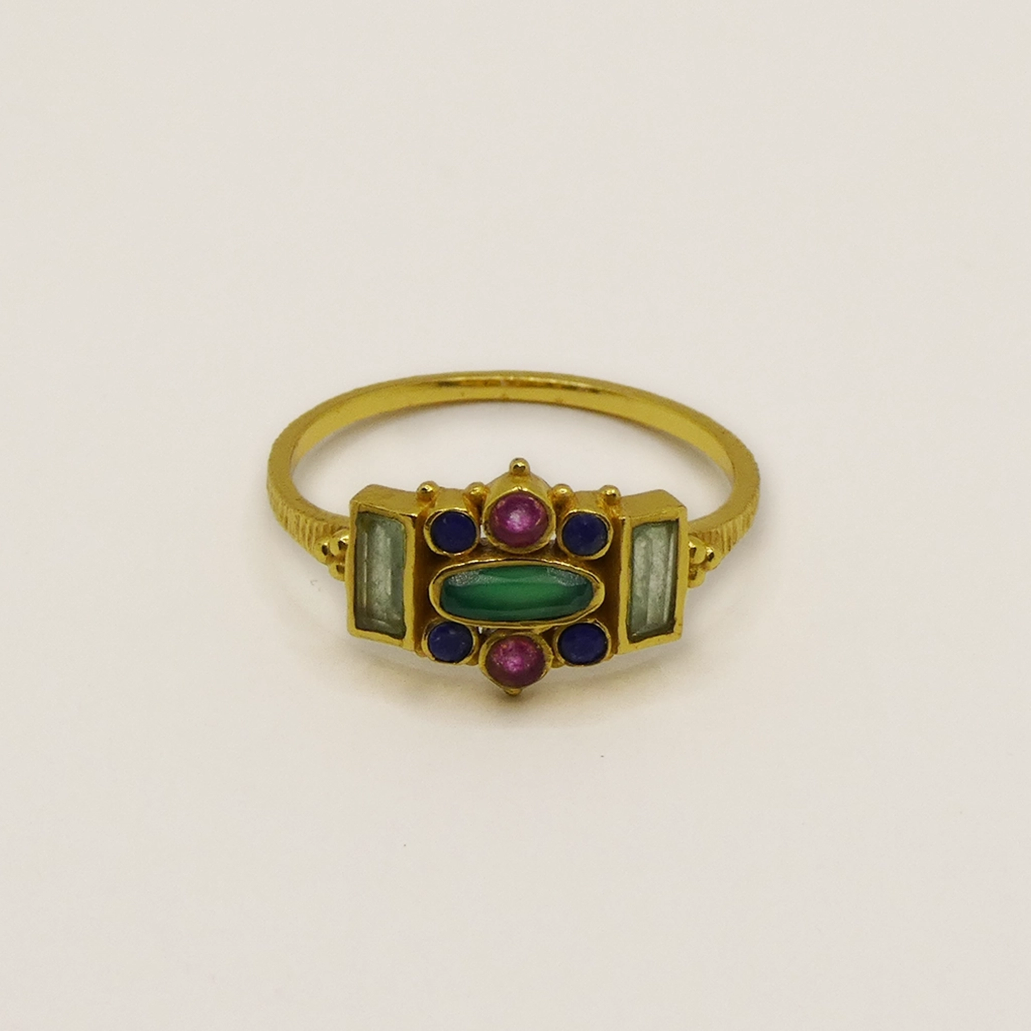 Bague  Muja Juma argent plaqué or, pierres semi-précieuses