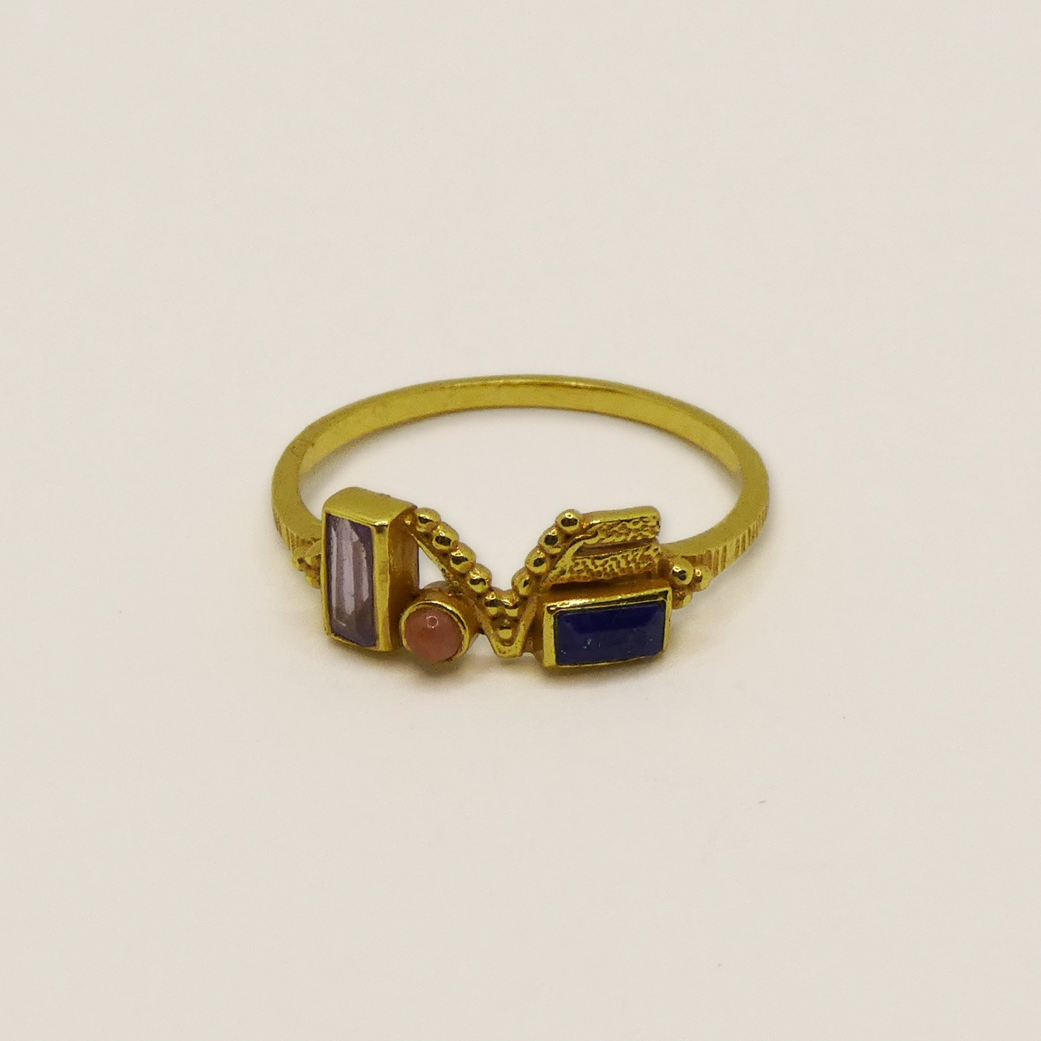 Bague Muja Juma Love plaqué or, améthyste, lapis lazuli et quartz rose