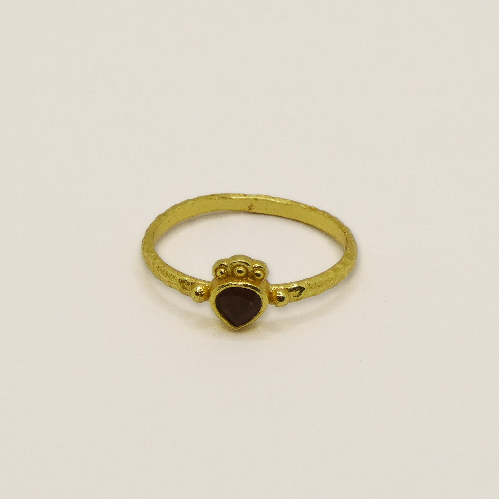 Bague Muja Juma coeur argent plaqué or 3 microns et rhodonite