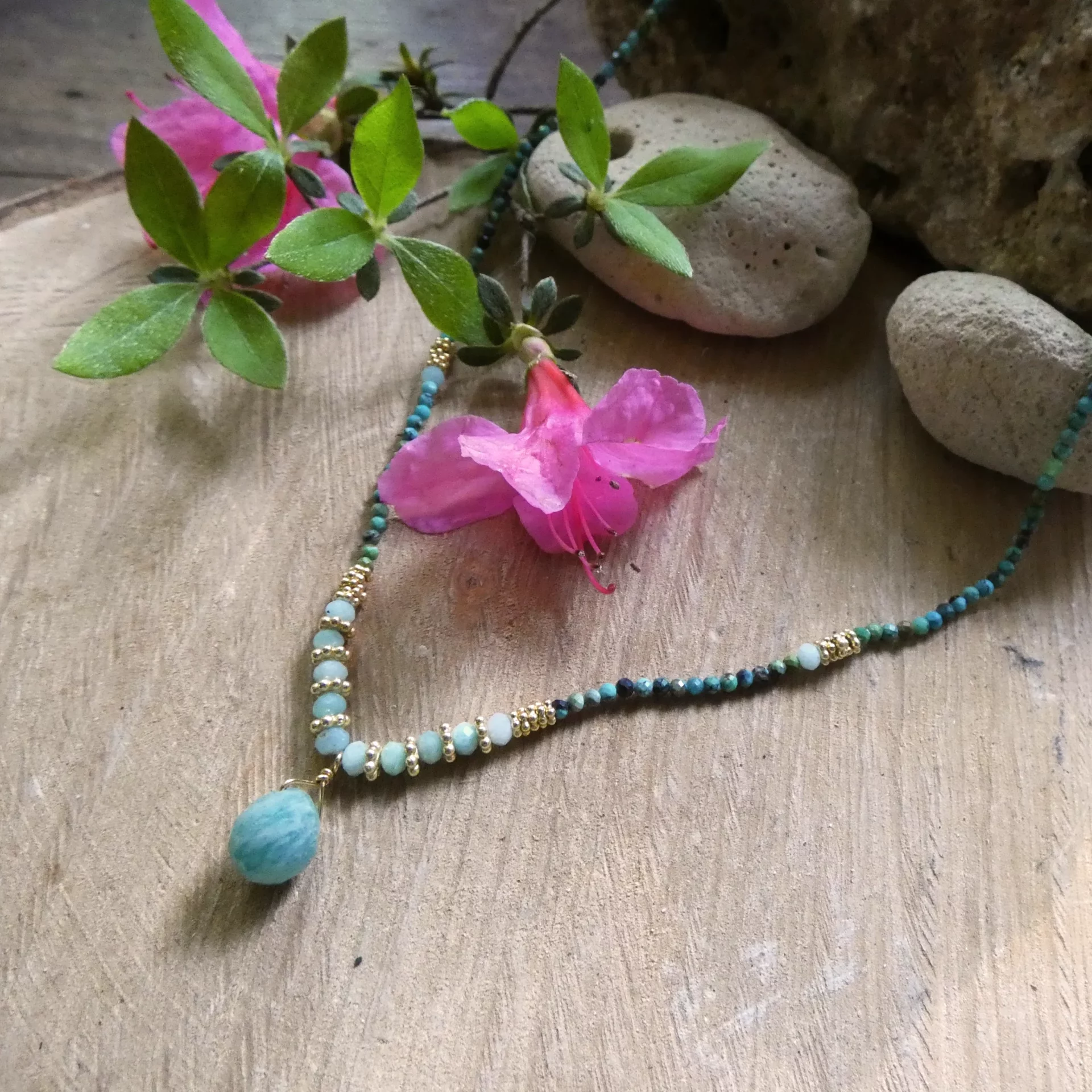 Collier Arte Fact Bohême amazonites et turquoises – Image 1