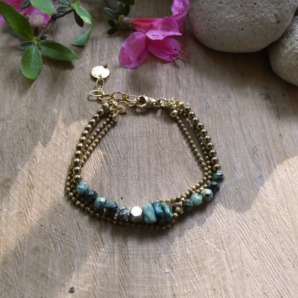 Bracelet 3 rangs Arte Fact Bohême turquoises africaines