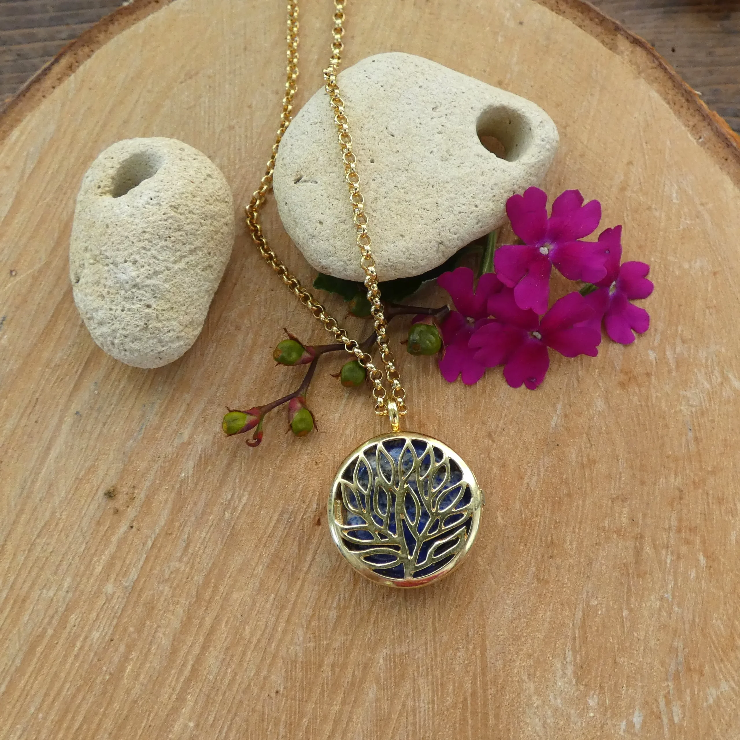 Collier médaillon Arte Fact Rajanee Arbre de vie Fleurs de vie plaqué or
