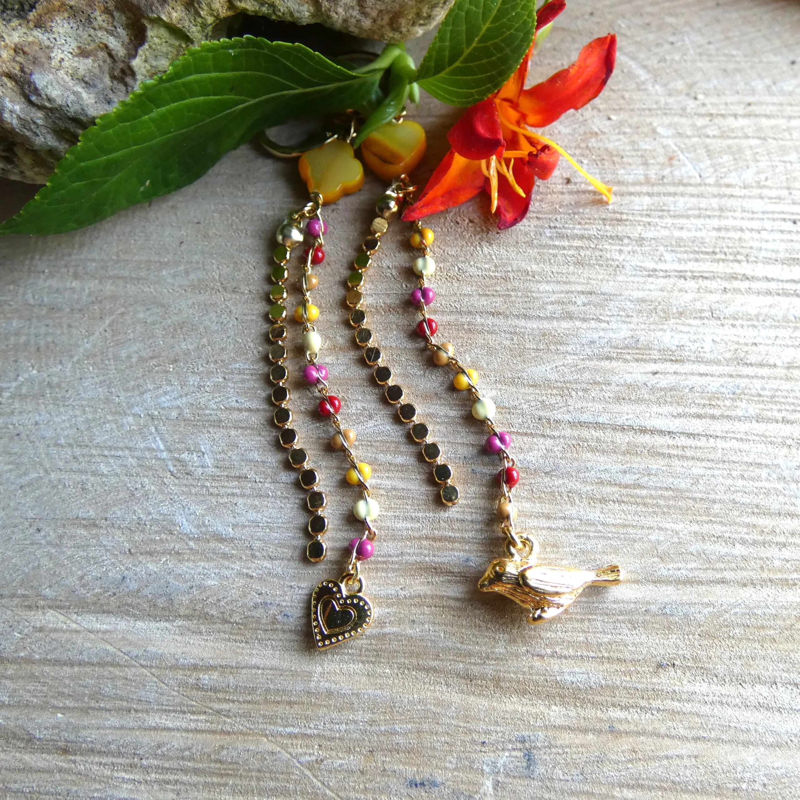 Boucles d'oreille Arte Fact Birdy oiseau doré et nacre