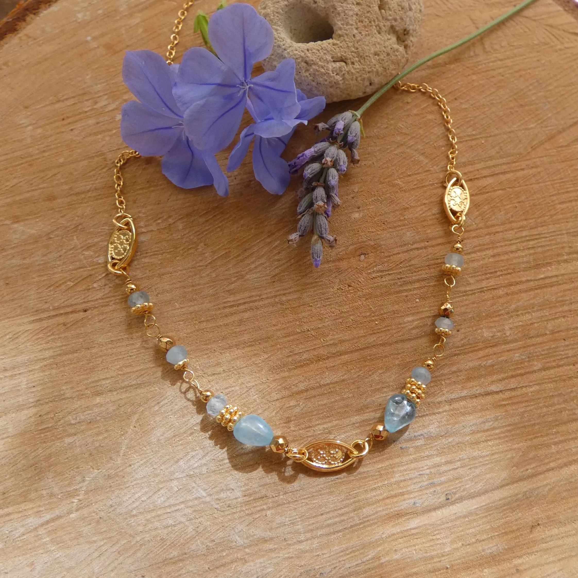 Collier Arte Fact avec aigues marine doré à l'or fin 1