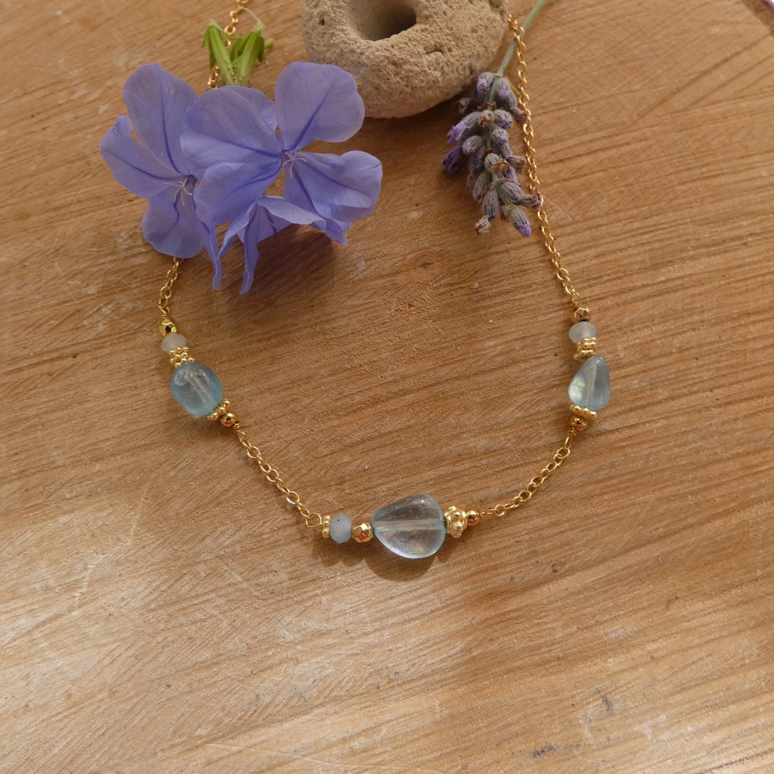 Collier Arte Fact avec aigues marine doré à l'or fin 2